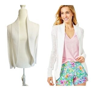 Lilly Pulitzer Amalie Open Front Cardigan XS Glass White Beach LightweightResort